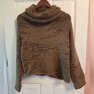 Helmut Lang Textured Brown Cowl Neck Sweater